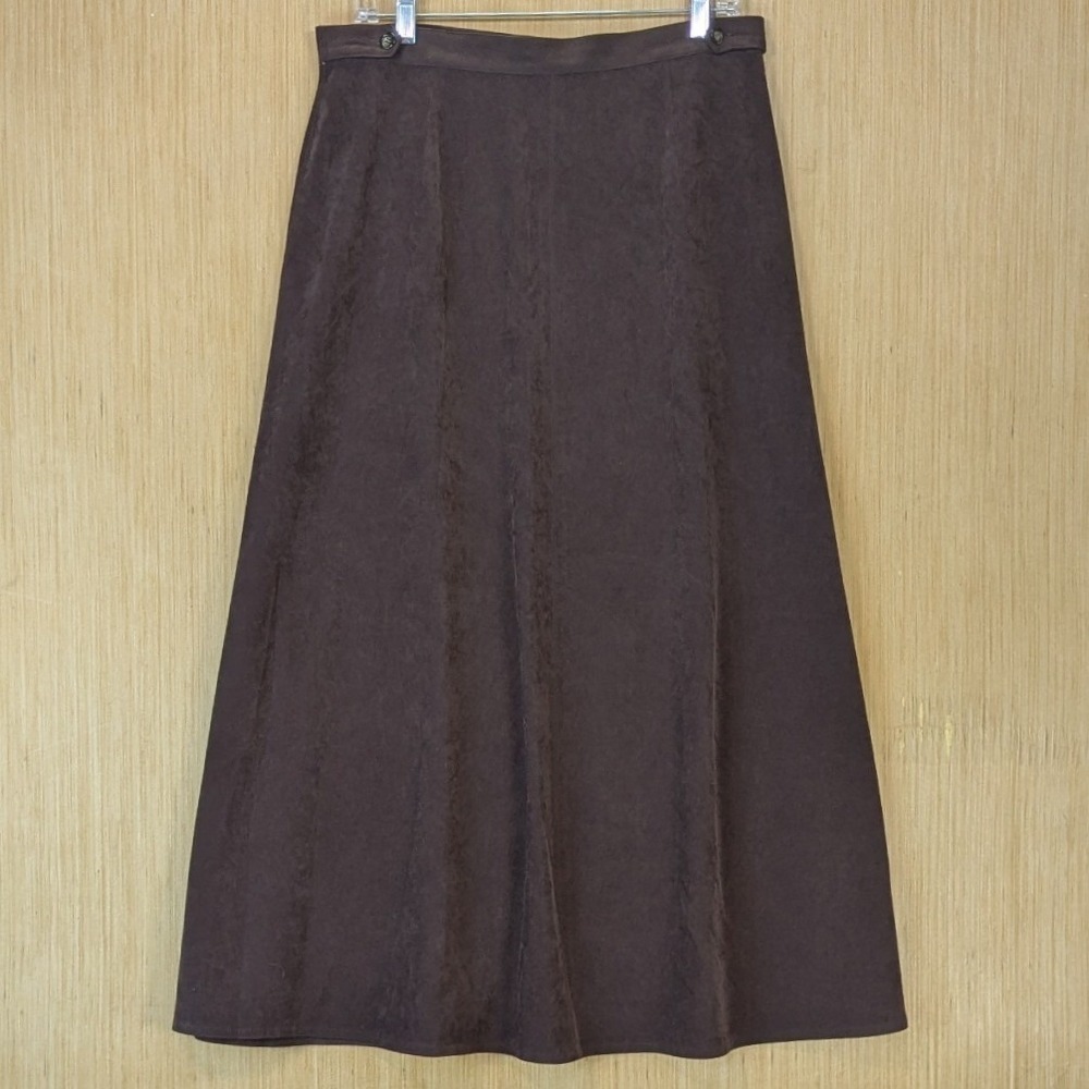 Talbots Heritage Preppy 90s Minimalism Old Money Brown Faux Suede Midi Skirt 14